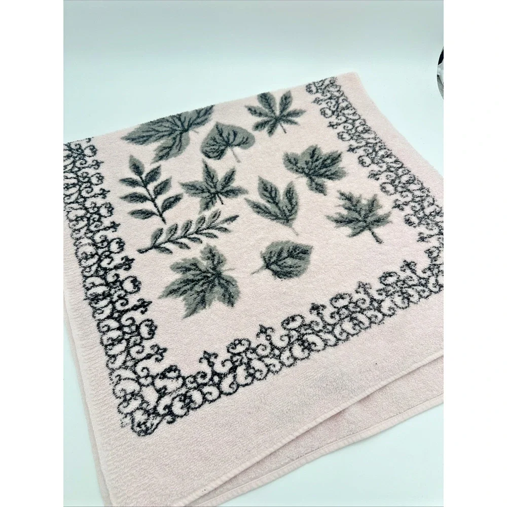 Vintage Spunwell Towel Set Bath, Wash,Hand Towel Pink Leaves Black Scrollwork